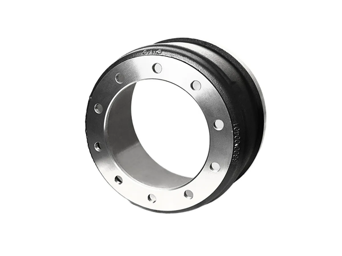 Machined cast iron trailer brake drum with bolt holes